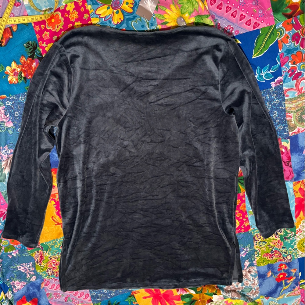 New! JJILL v neck popover tunic LONG SLEEVE tall VELVET/VELOUR ocean blue LARGE - Picture 4 of 6
